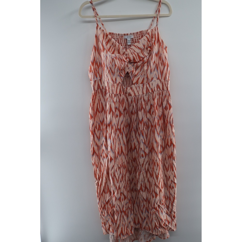Plus Size Front Cutout Sundress 2X Peach Ikat Smocked Back Vacation Dress